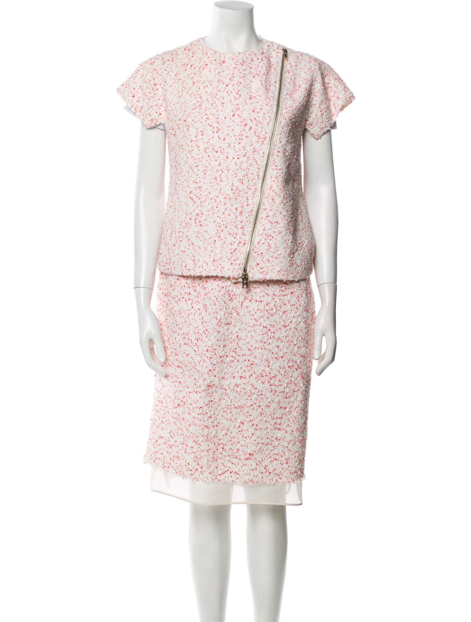 Giambattista Valli Tweed Pattern Mesh Accents Skirt Suit