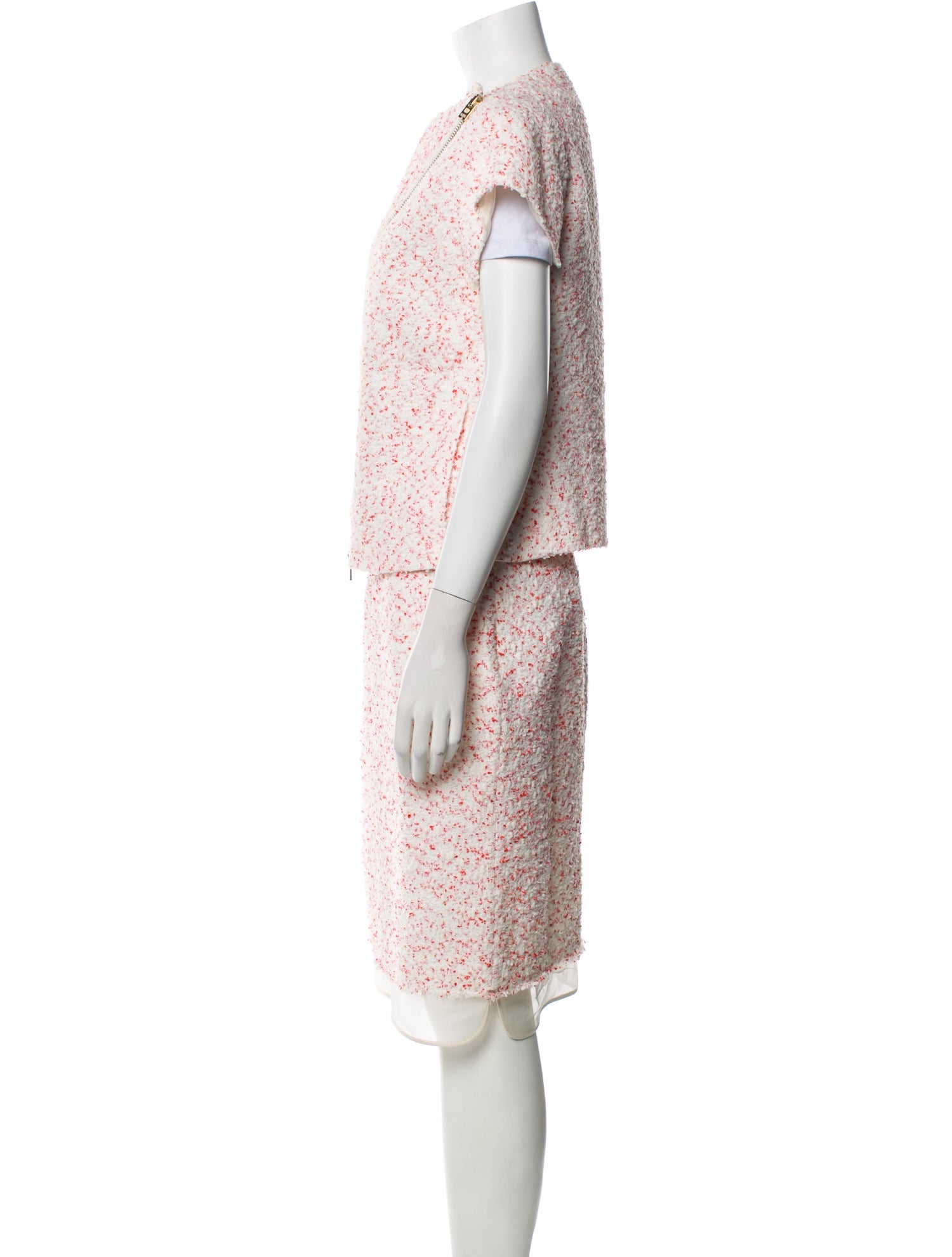 Giambattista Valli Tweed Pattern Mesh Accents Skirt Suit