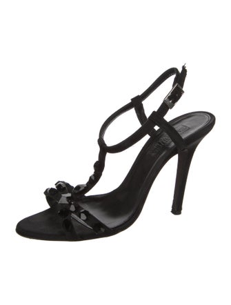Giambattista Valli Satin Crystal Embellishments T-Strap Sandals