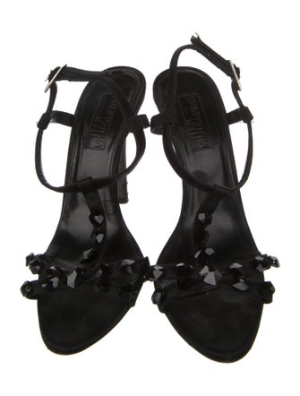Giambattista Valli Satin Crystal Embellishments T-Strap Sandals