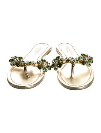 Giambattista Valli Leather Crystal Embellishments Slides