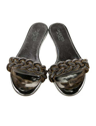 Giambattista Valli Leather Crystal Embellishments Slides