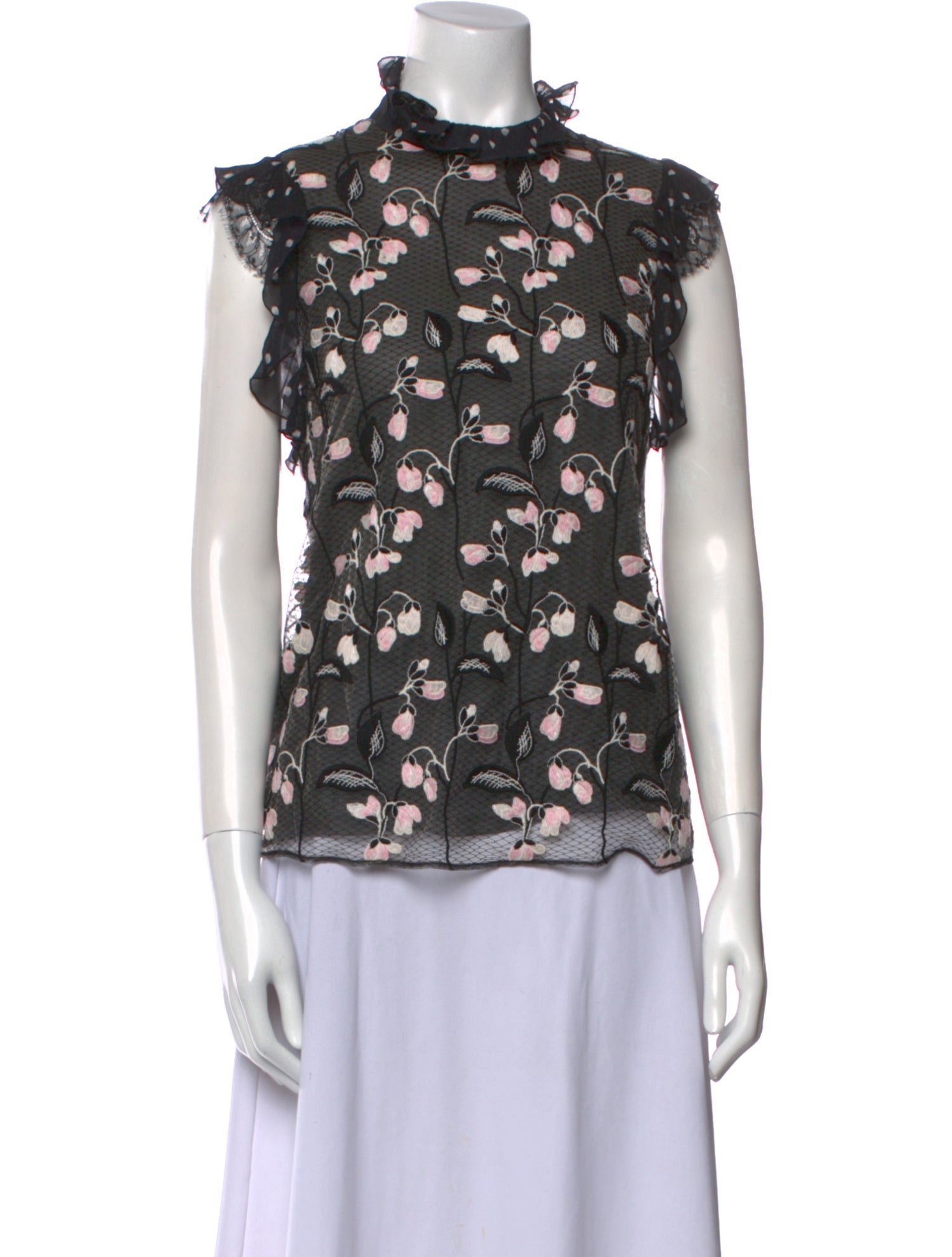 Giambattista Valli Floral Print Mock Neck Blouse