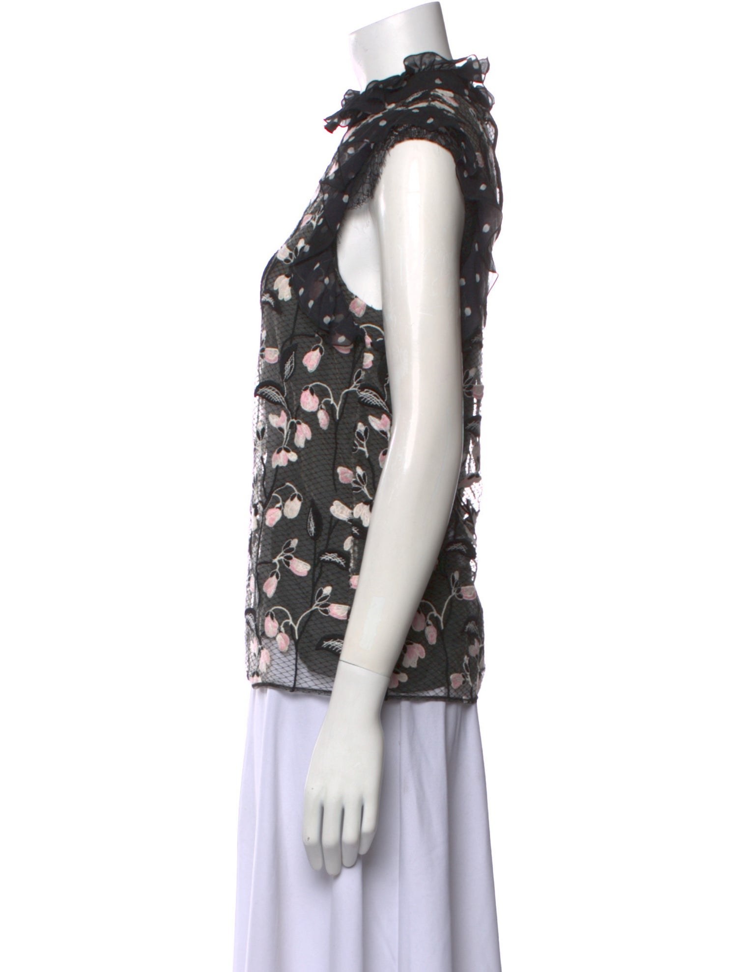 Giambattista Valli Floral Print Mock Neck Blouse