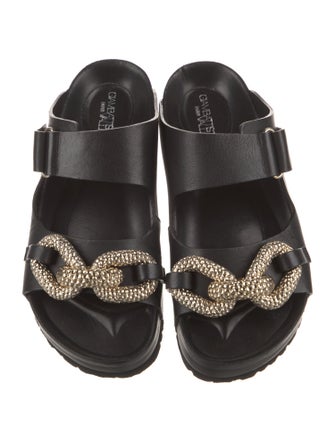 Giambattista Valli Leather Chain-Link Accents Slides