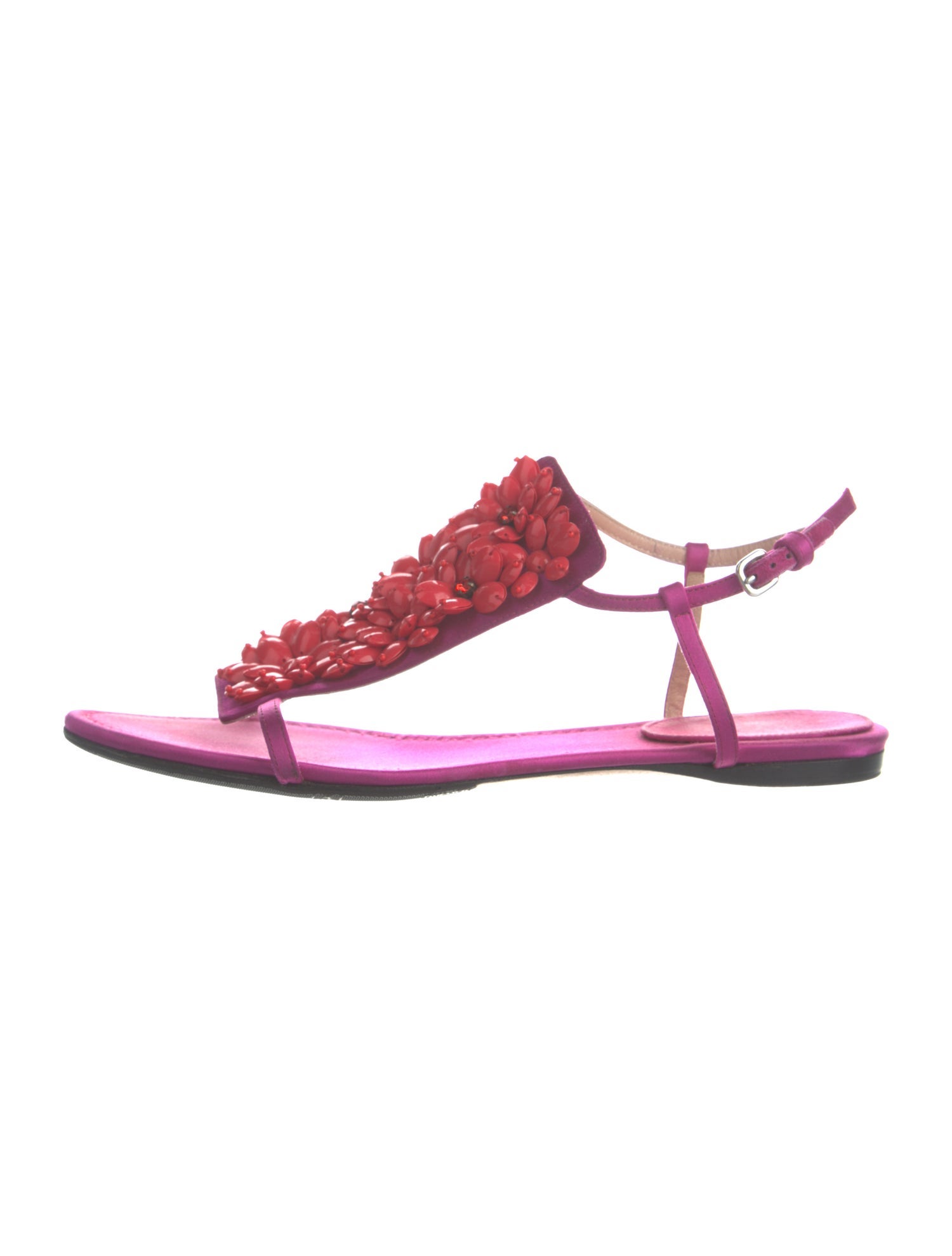 Giambattista Valli Satin Beaded Accents T-Strap Sandals