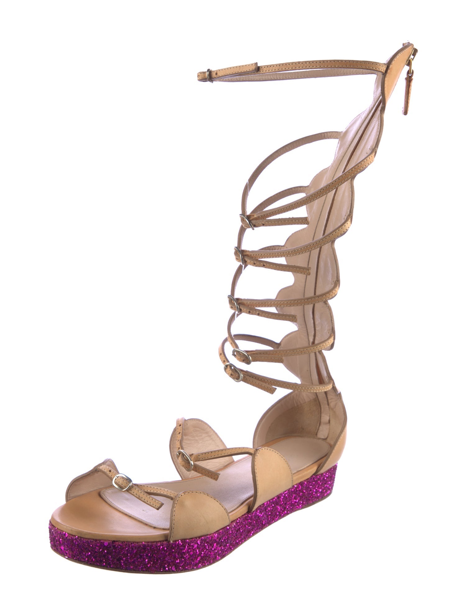 Giambattista Valli Leather Glitter Accents Gladiator Sandals