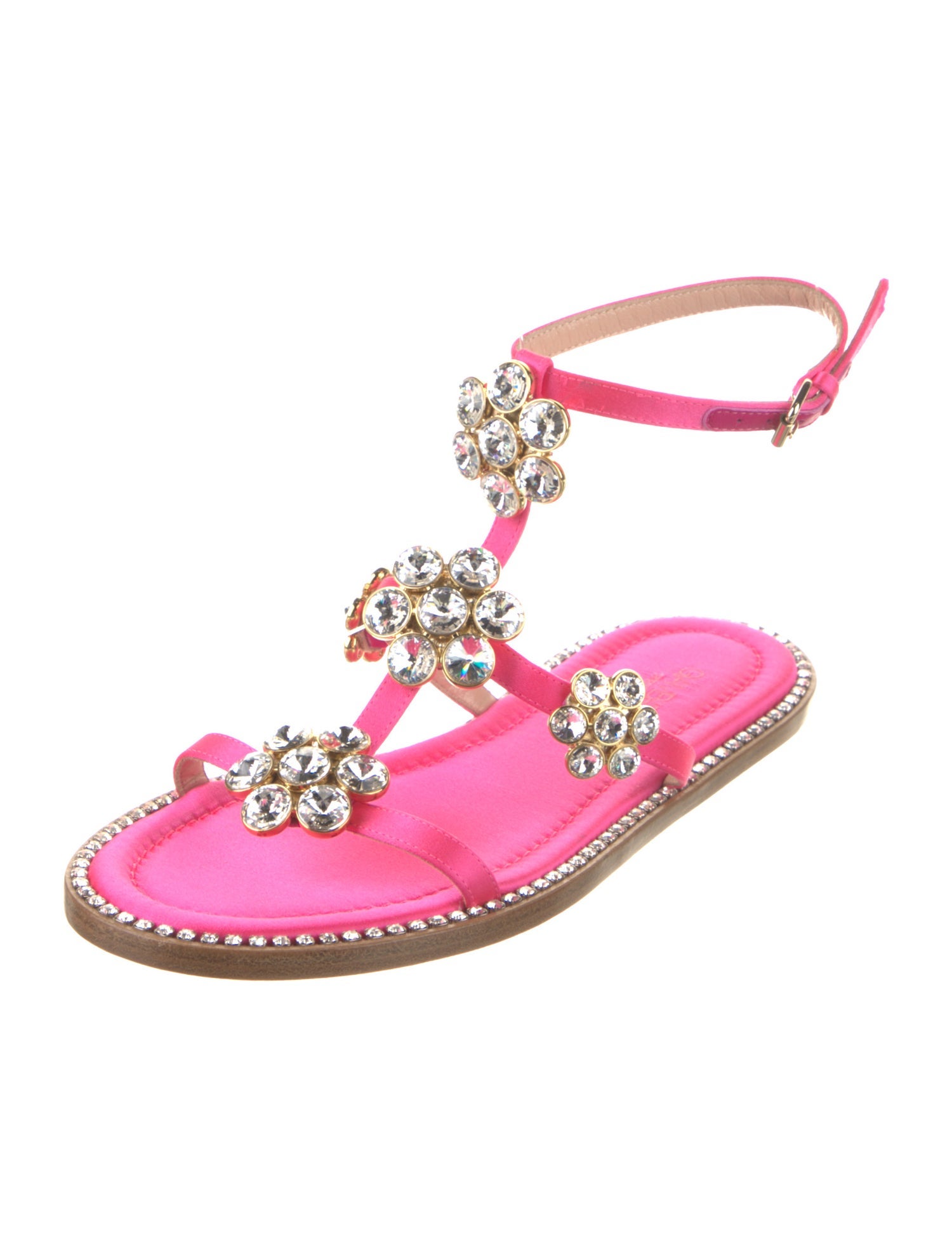 Giambattista Valli Satin Crystal Embellishments T-Strap Sandals