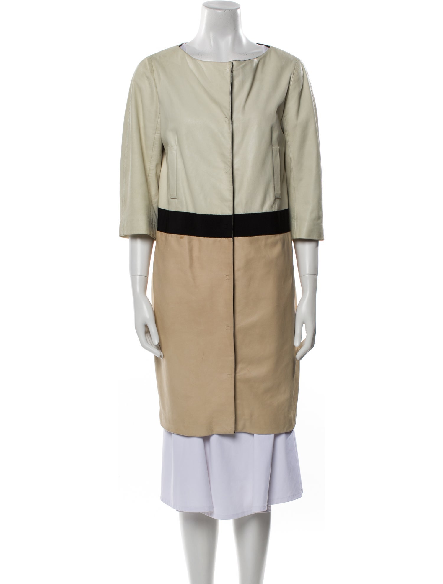 Giambattista Valli Leather Colorblock Pattern Coat