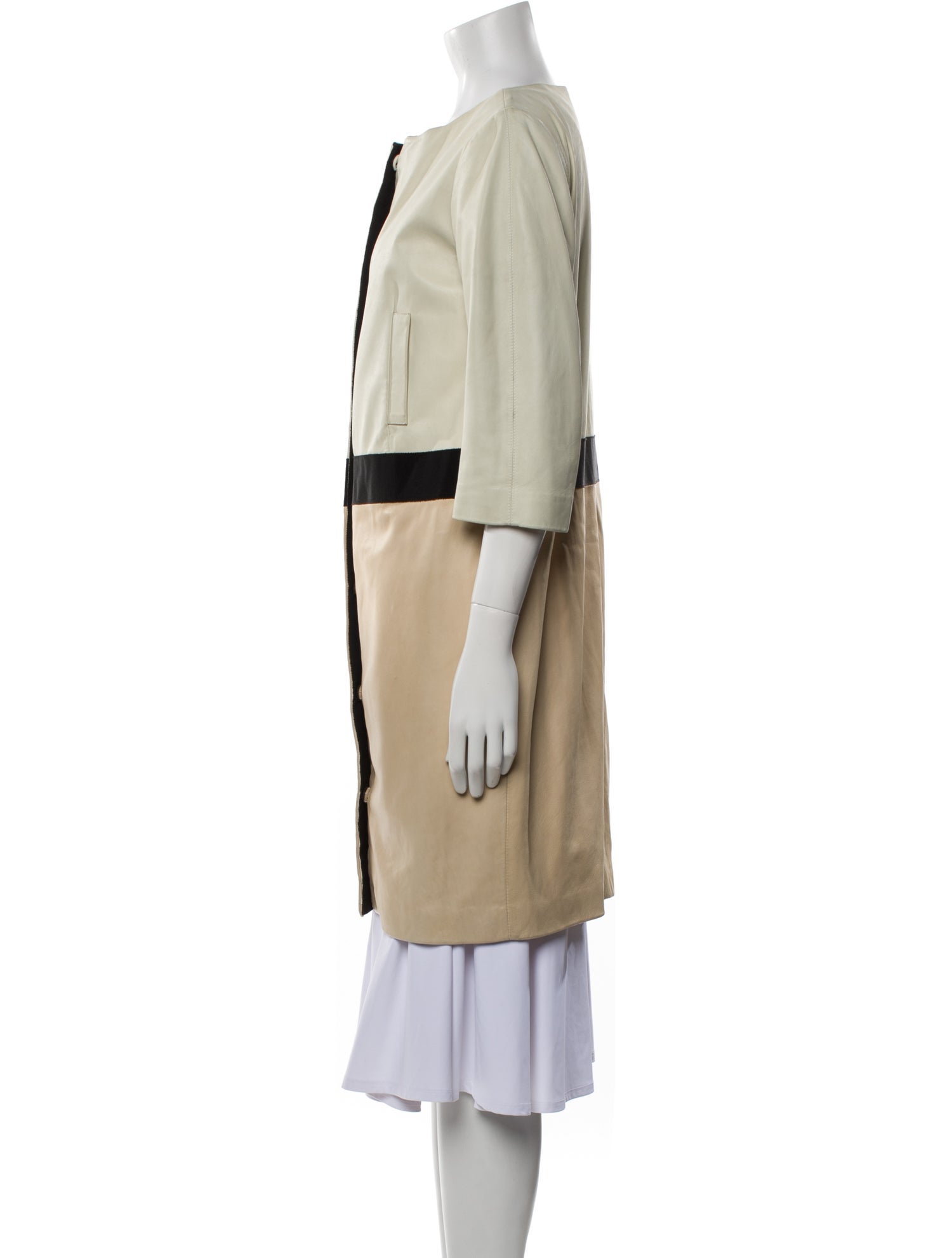 Giambattista Valli Leather Colorblock Pattern Coat