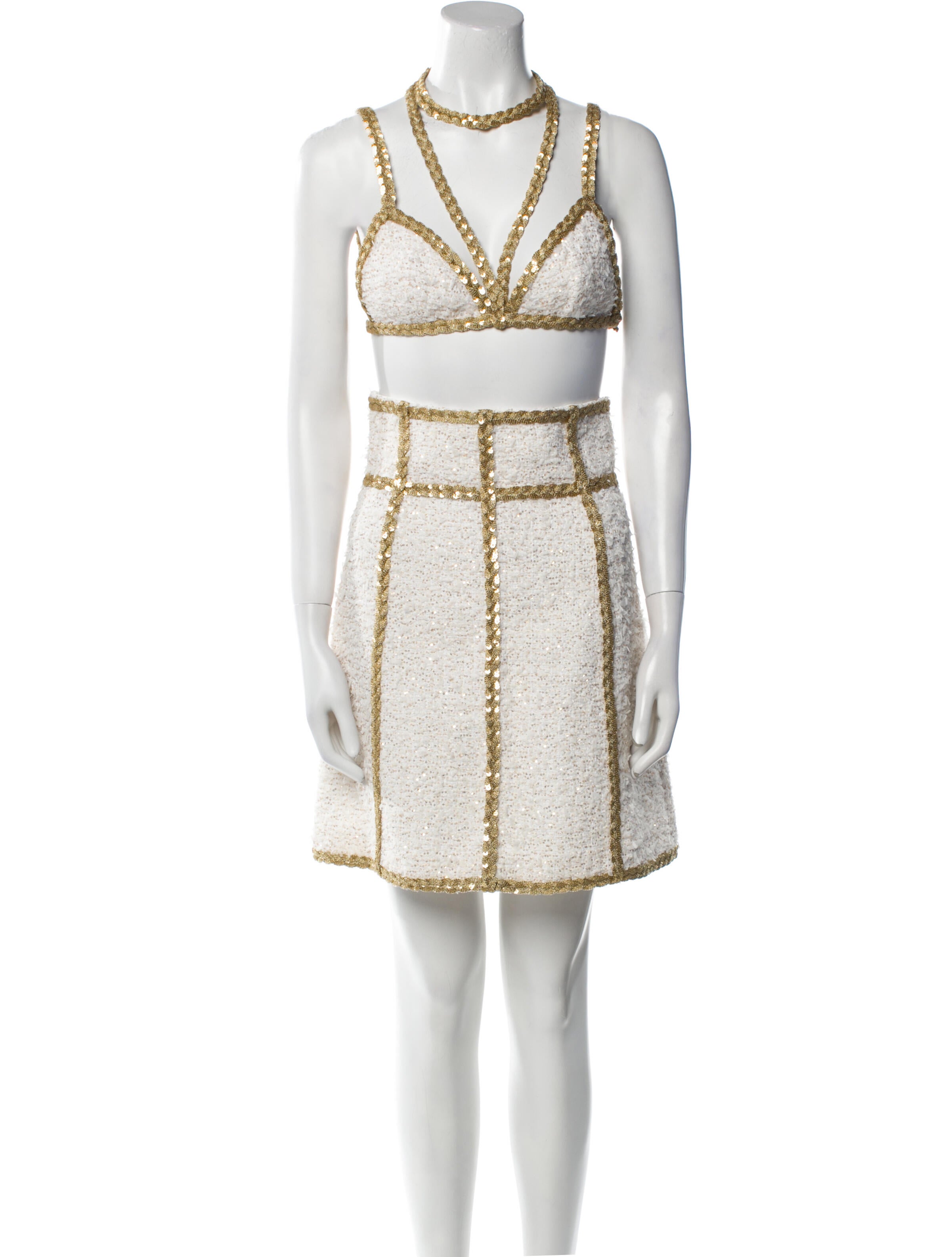 Giambattista Valli Tweed Pattern Sequin Embellishments Skirt Set w/ Tags