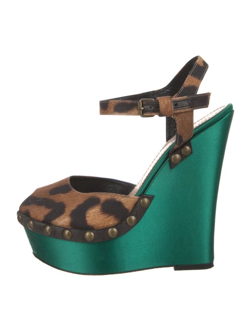 Giambattista Valli Satin Animal Print Slingback Pumps