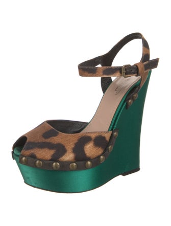 Giambattista Valli Satin Animal Print Slingback Pumps