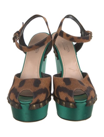 Giambattista Valli Satin Animal Print Slingback Pumps