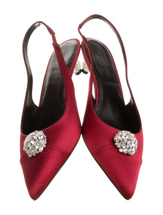 Giambattista Valli Satin Crystal Embellishments Slingback Flats