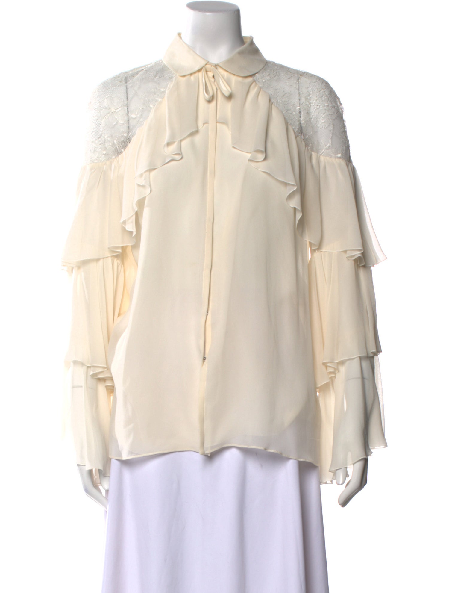 Giambattista Valli Silk Long Sleeve Button-Up Top