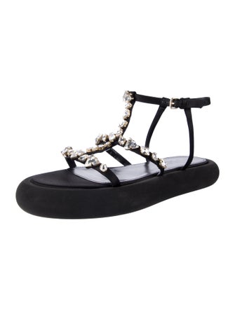 Giambattista Valli Satin Crystal Embellishments T-Strap Sandals