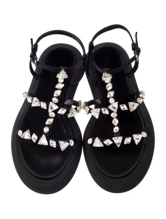 Giambattista Valli Satin Crystal Embellishments T-Strap Sandals