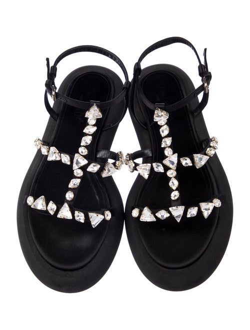 Giambattista Valli Satin Crystal Embellishments T-Strap Sandals