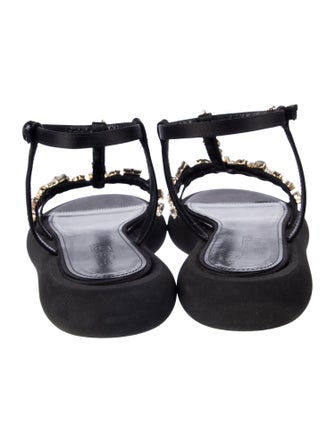 Giambattista Valli Satin Crystal Embellishments T-Strap Sandals