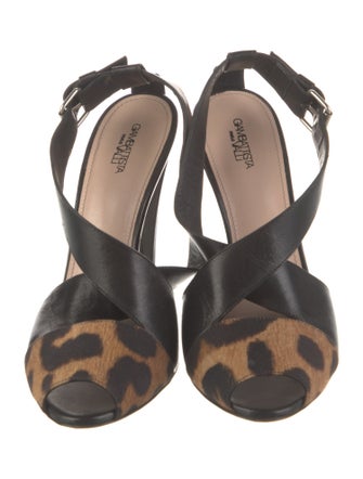 Giambattista Valli Leather Animal Print Slingback Pumps
