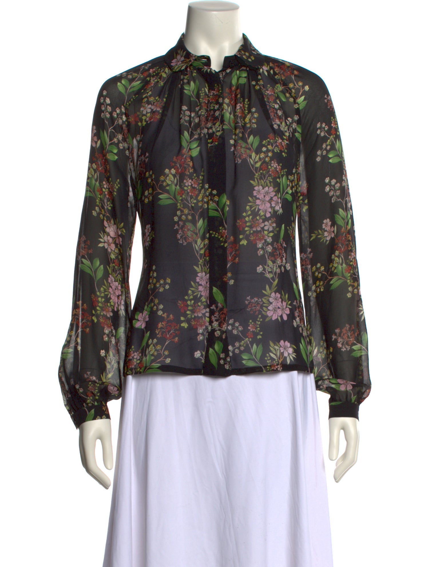 Giambattista Valli Silk Floral Print Button-Up Top