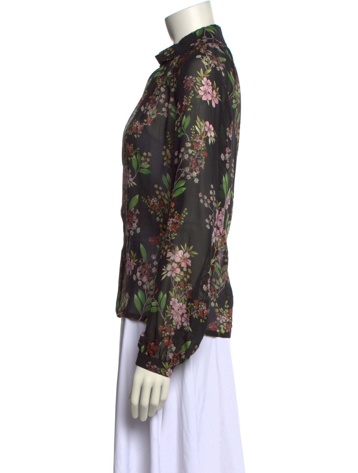 Giambattista Valli Silk Floral Print Button-Up Top