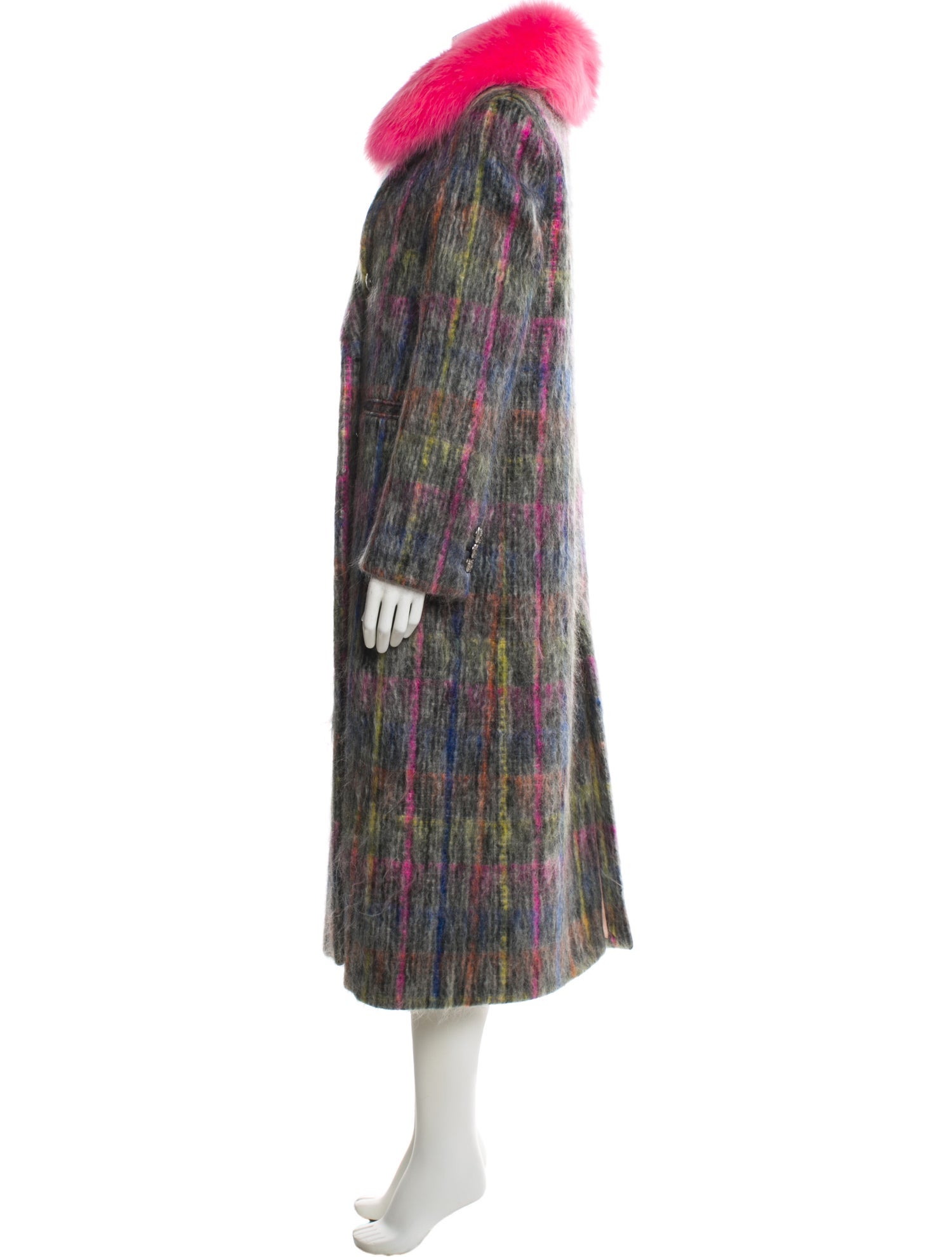 Giada Benincasa Mohair Plaid Print Coat