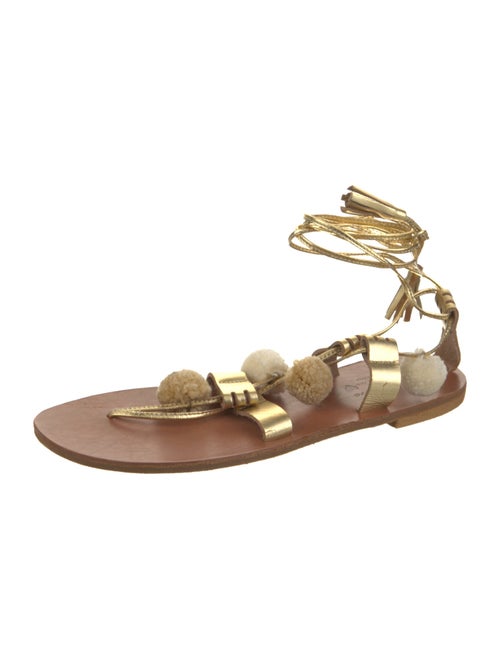 Gia Couture Leather Pom-Pom Embellishments Gladiator Sandals