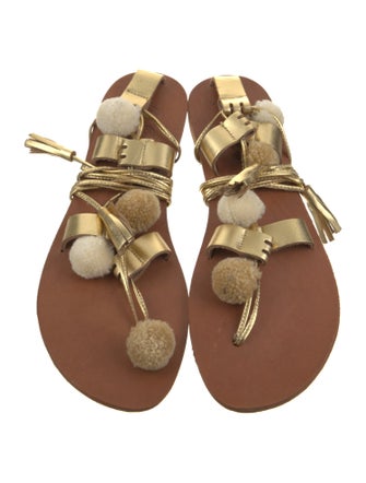 Gia Couture Leather Pom-Pom Embellishments Gladiator Sandals