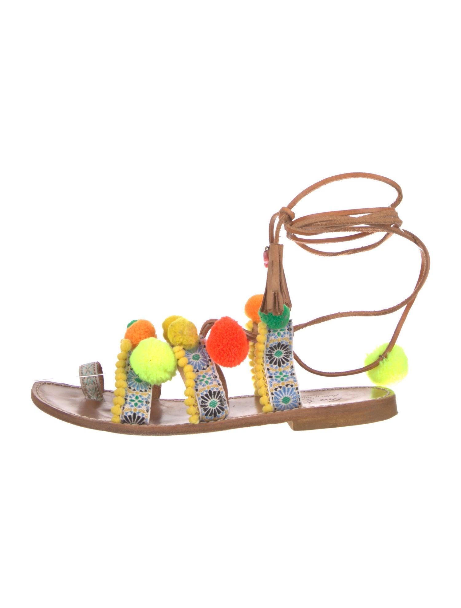 Gia Couture Leather Floral Print Gladiator Sandals