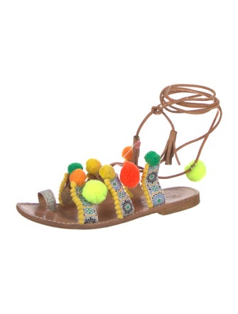 Gia Couture Leather Floral Print Gladiator Sandals