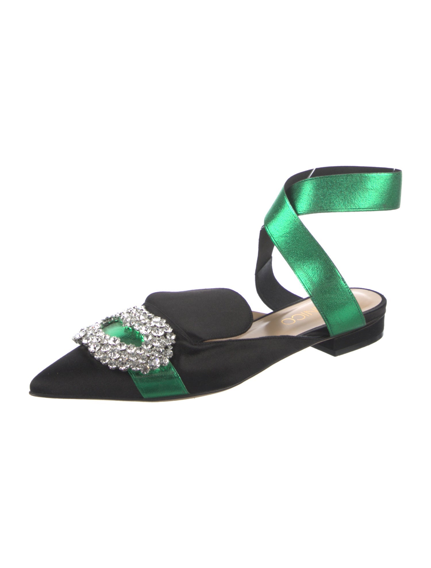 Giannico Satin Crystal Embellishments Mules