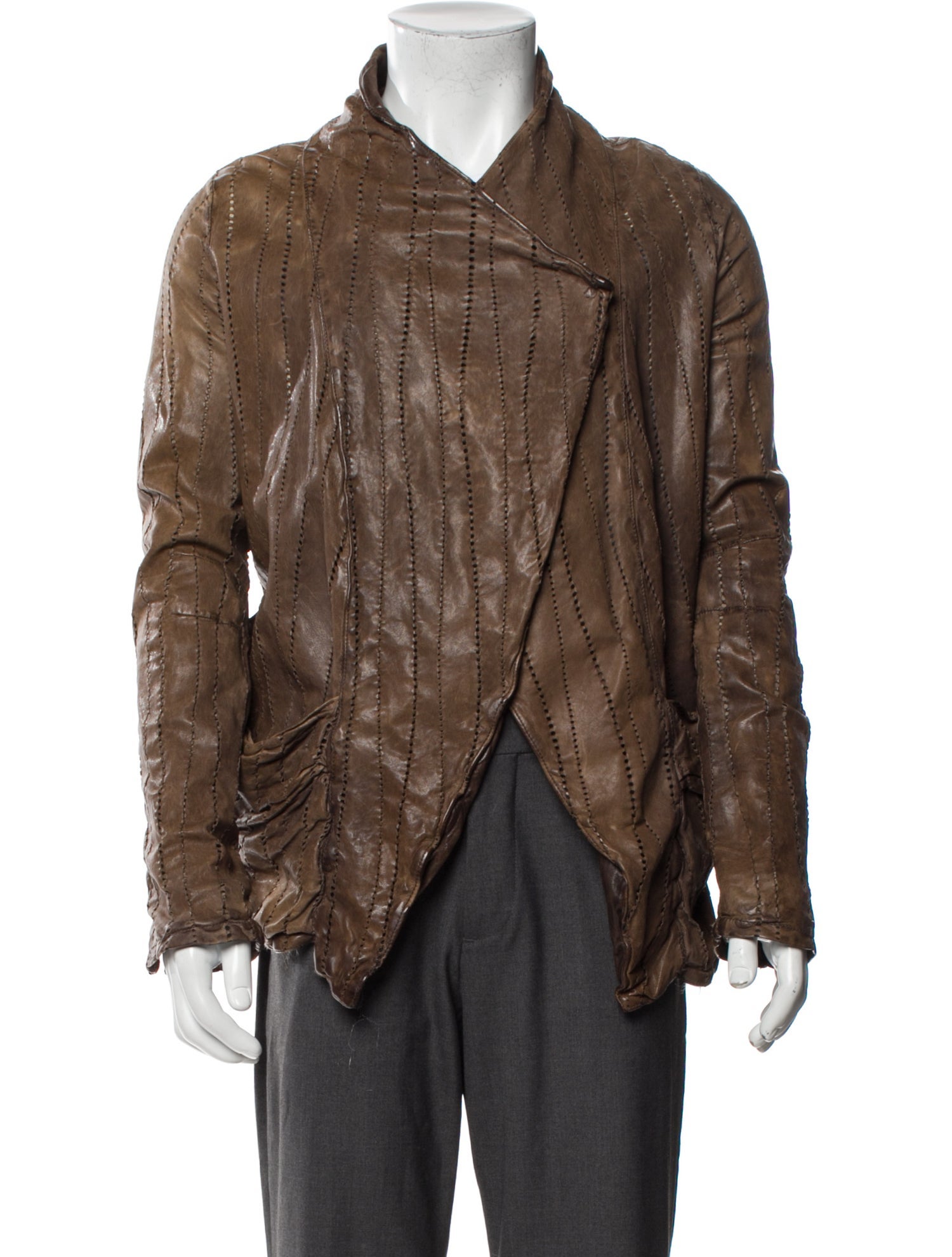 Giorgio Brato Leather Striped Moto Jacket