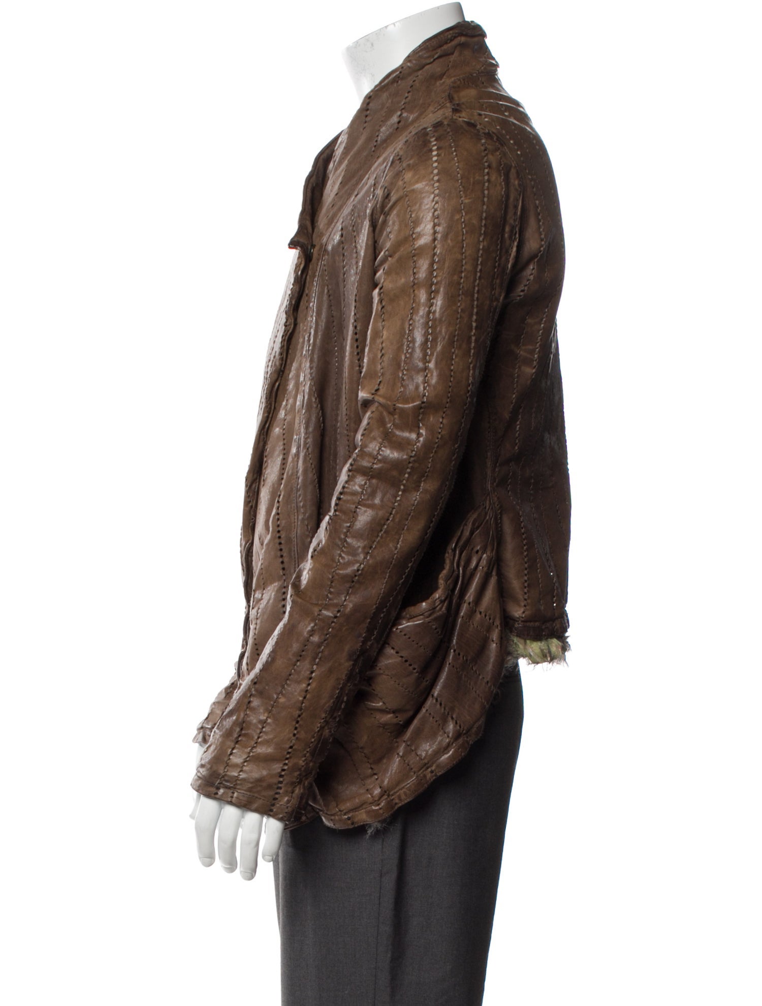 Giorgio Brato Leather Striped Moto Jacket