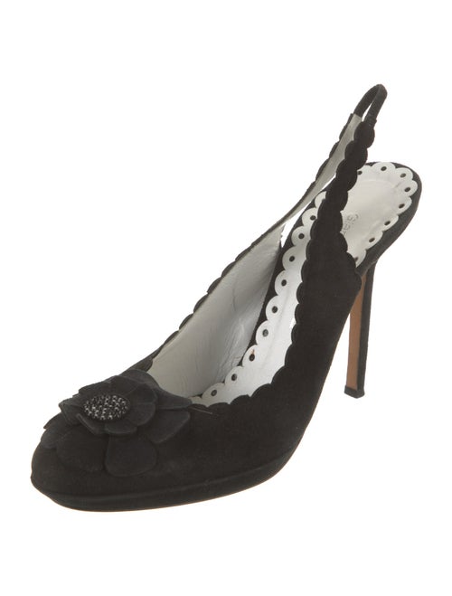Gianmarco Lorenzi Suede Crystal Embellishments Slingback Pumps