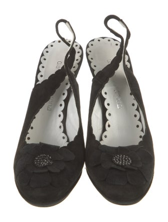 Gianmarco Lorenzi Suede Crystal Embellishments Slingback Pumps