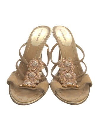 Gianmarco Lorenzi Leather Crystal Embellishments Slides