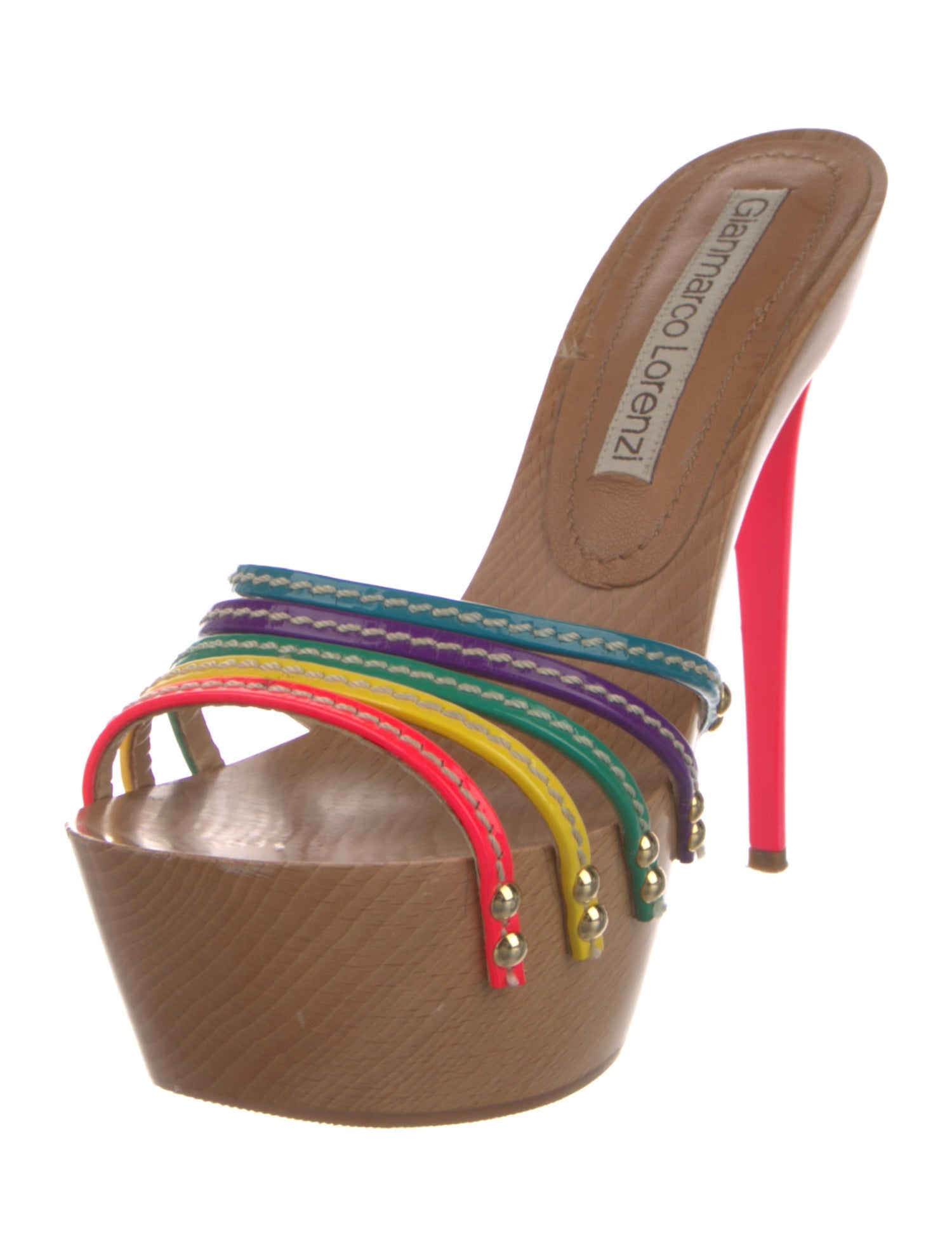 Gianmarco Lorenzi Patent Leather Colorblock Pattern Slides