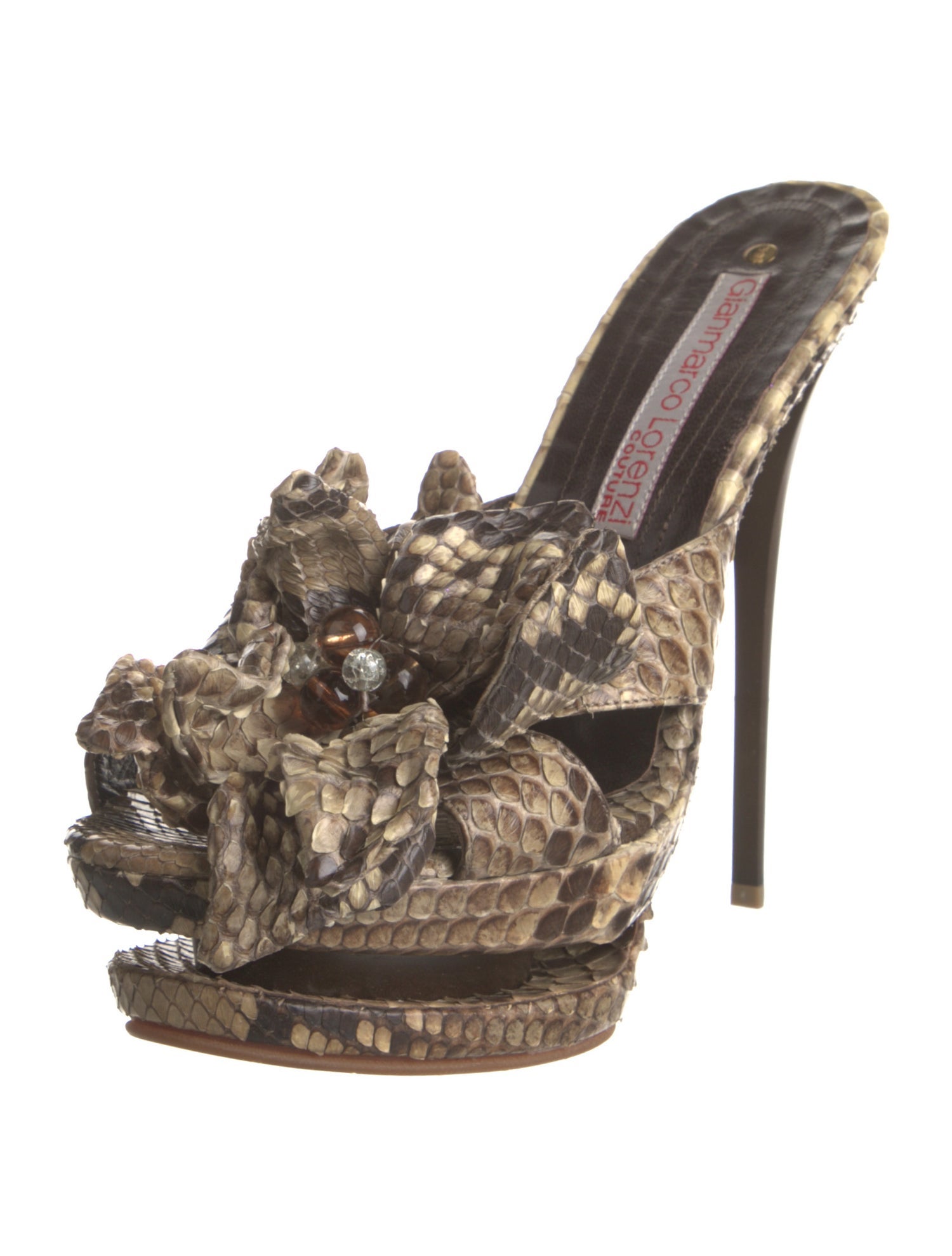 Gianmarco Lorenzi Snakeskin Animal Print Mules