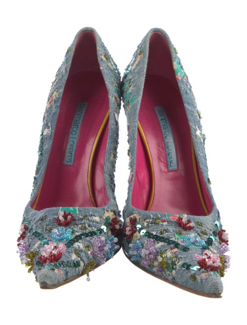 Gianmarco Lorenzi Denim Floral Print Pumps