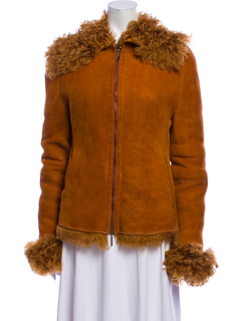 Gianfranco Ferre Leather Fur Jacket Orange