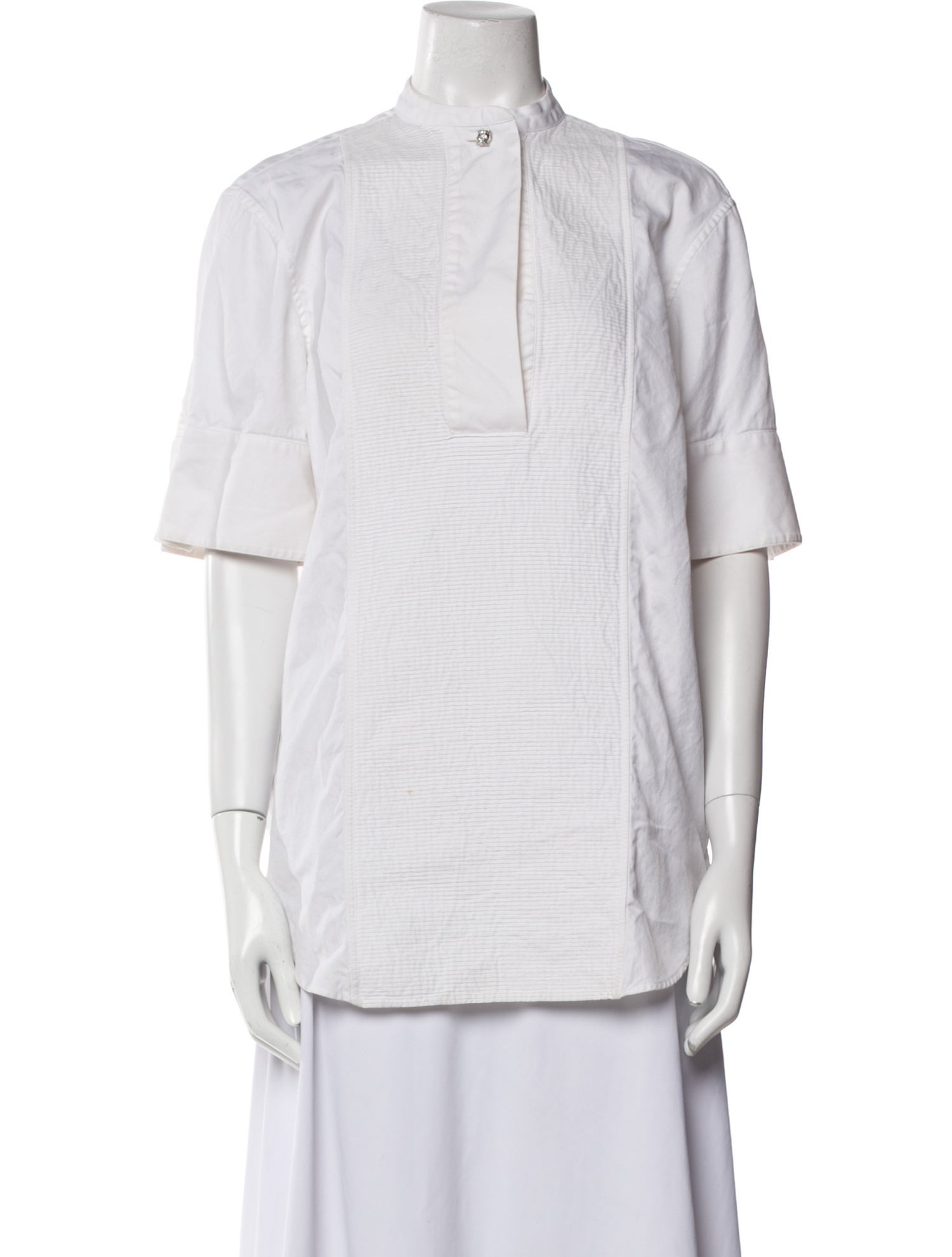 Gianfranco Ferre Mock Neck Short Sleeve Button-Up Top