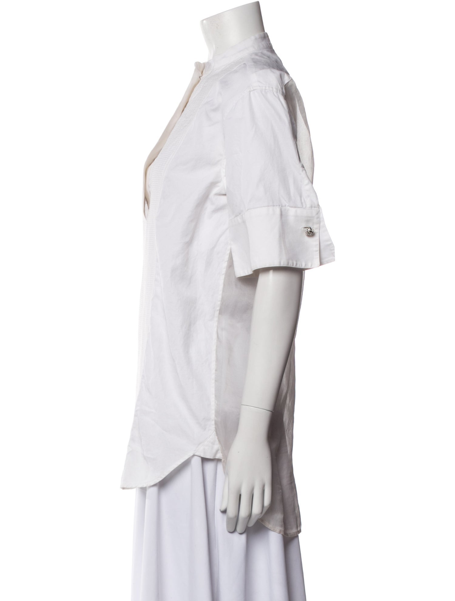 Gianfranco Ferre Mock Neck Short Sleeve Button-Up Top