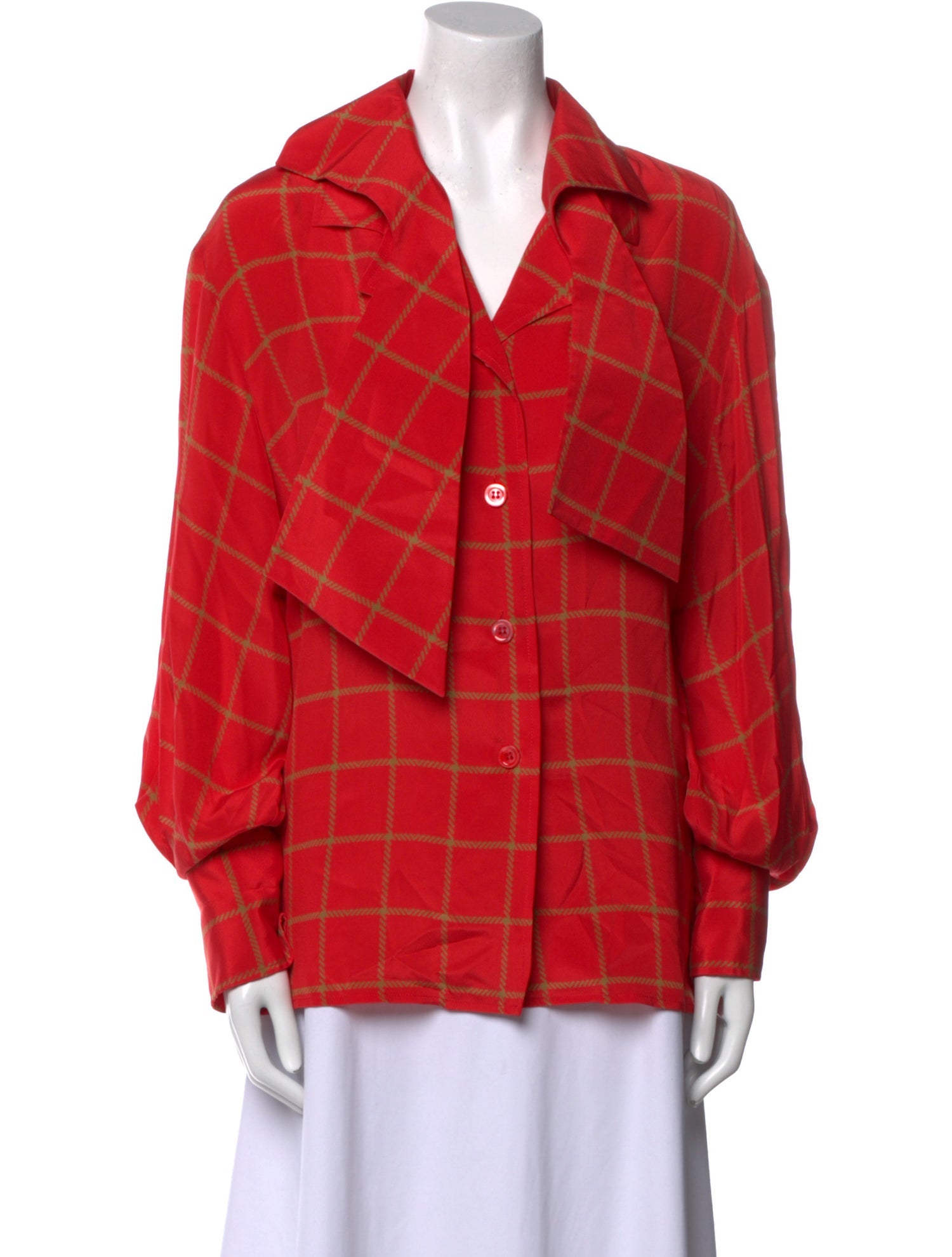 Gianfranco Ferre Silk Plaid Print Button-Up Top