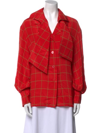 Gianfranco Ferre Silk Plaid Print Button-Up Top