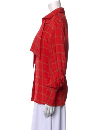 Gianfranco Ferre Silk Plaid Print Button-Up Top