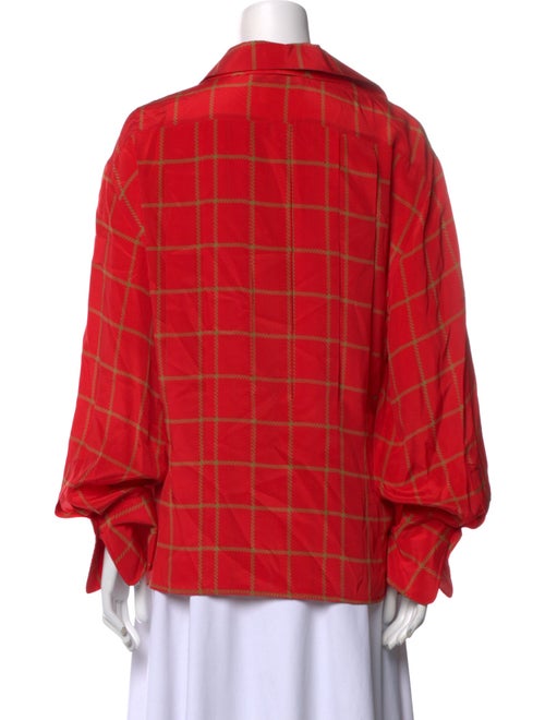 Gianfranco Ferre Silk Plaid Print Button-Up Top