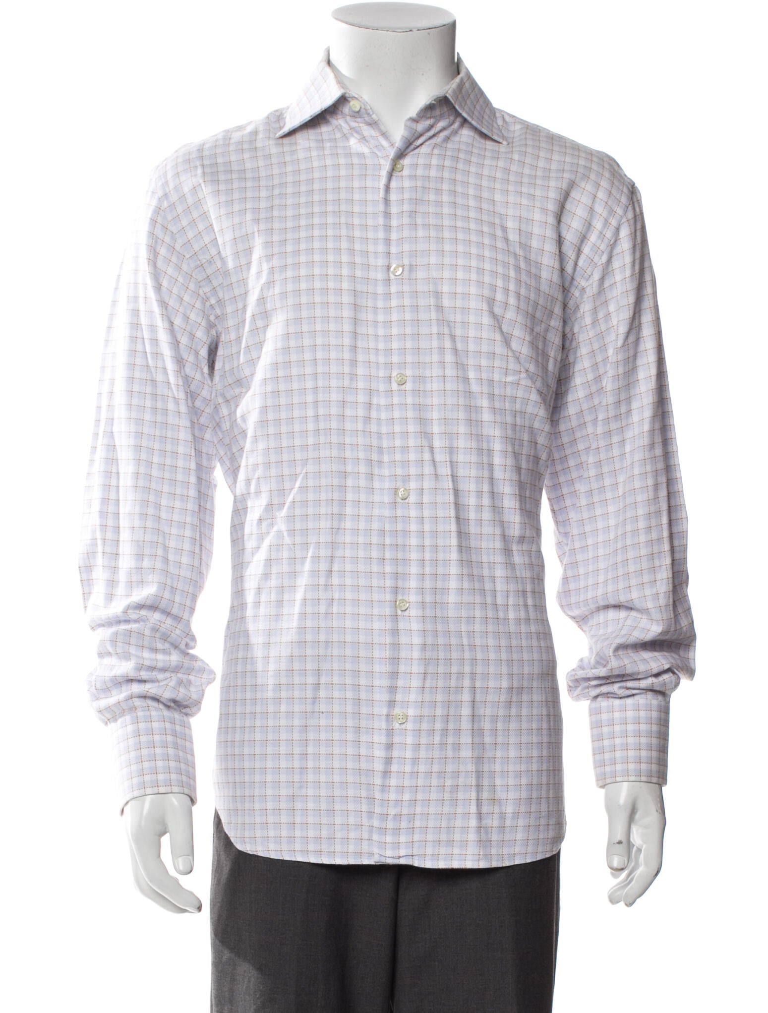 Gianfranco Ferre Plaid Print Long Sleeve Dress Shirt