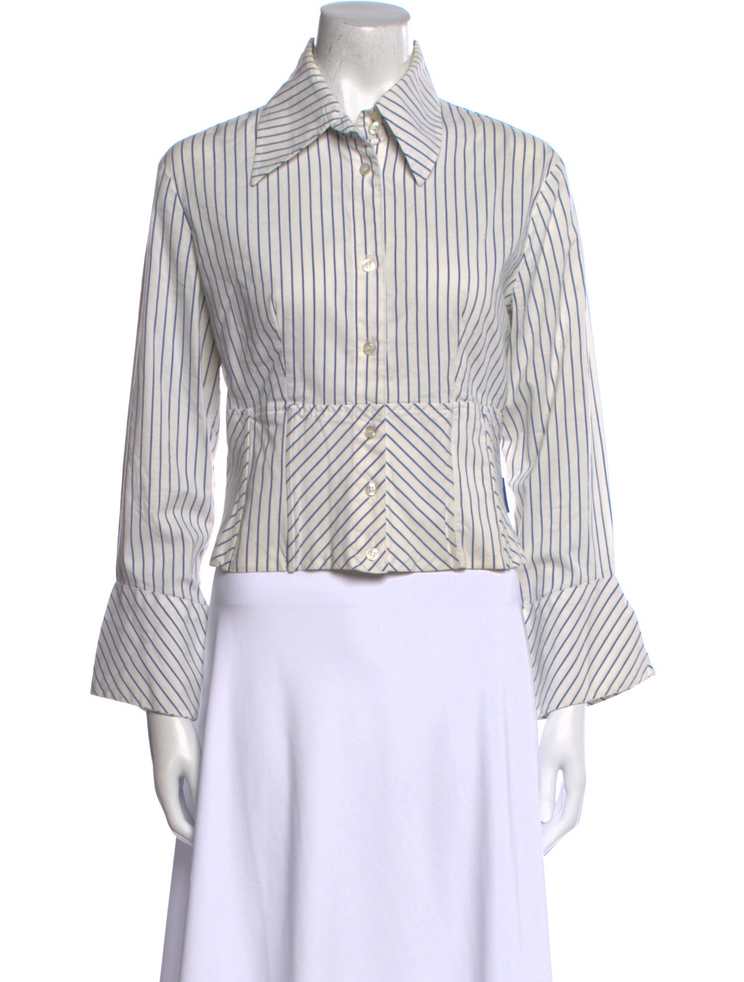 Gianfranco Ferre Striped Three-Quarter Sleeve Button-Up Top